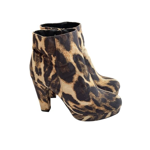 Leopard Print Chunky Heel Ankle Boots By Bamboo  Size 9  Faux Suede  Side Zip Cl - Picture 4 of 12